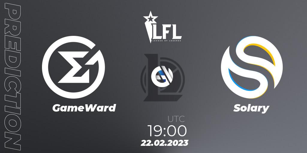 GameWard vs Solary: Match Prediction. 22.02.2023 at 19:15, LoL, LFL Spring 2023 - Group Stage