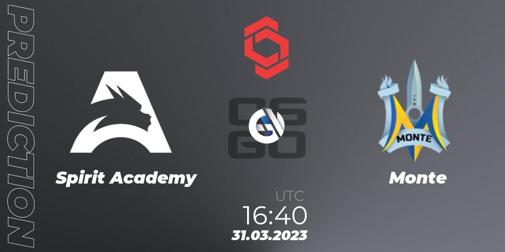 Spirit Academy vs Monte: Match Prediction. 31.03.23, CS2 (CS:GO), CCT Central Europe Series #5