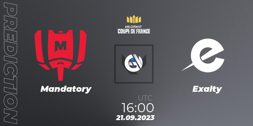 Mandatory vs Exalty: Match Prediction. 21.09.2023 at 16:00, VALORANT, VCL France: Revolution - Coupe De France 2023