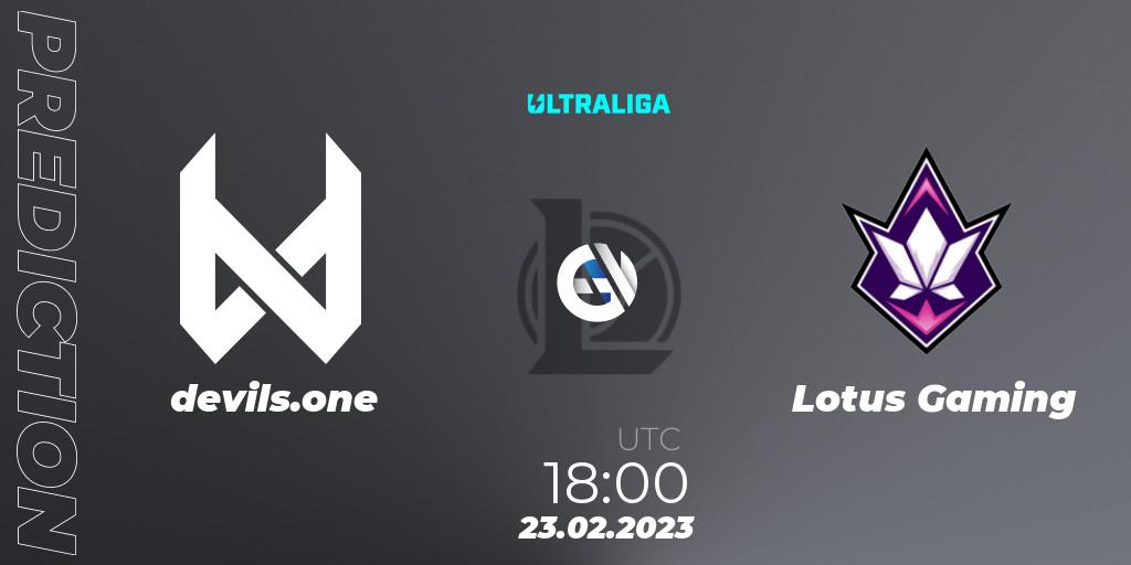 devils.one vs Lotus Gaming: Match Prediction. 23.02.2023 at 18:00, LoL, Ultraliga 2nd Division Season 6