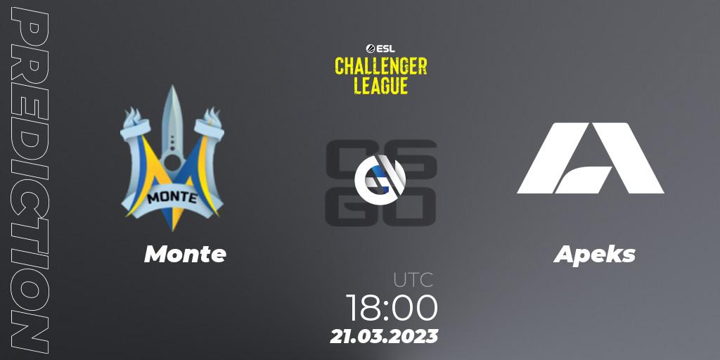 Monte vs Apeks: Match Prediction. 21.03.23, CS2 (CS:GO), ESL Challenger League Season 44: Europe