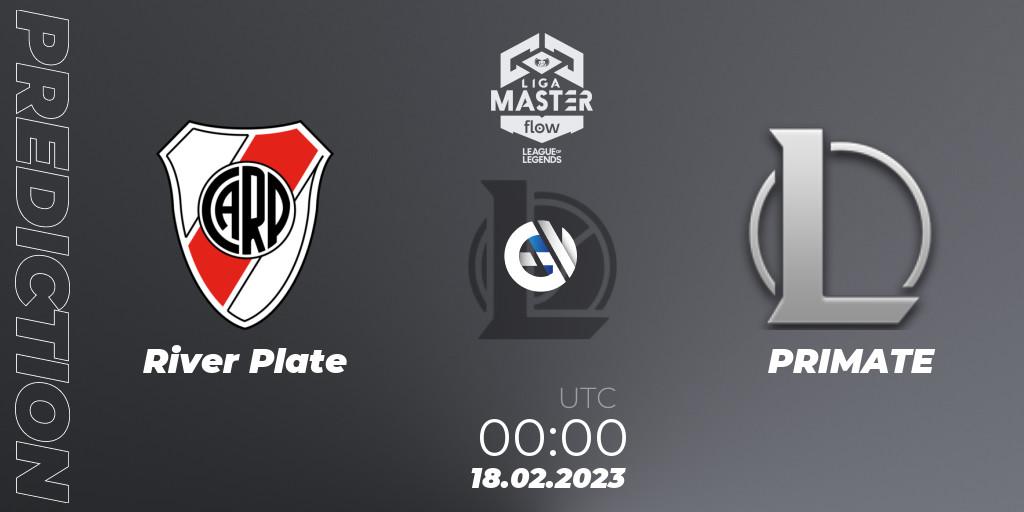 River Plate vs PRIMATE: Match Prediction. 18.02.2023 at 00:00, LoL, Liga Master Opening 2023 - Group Stage