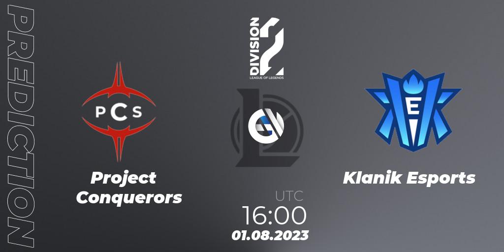 Project Conquerors vs Klanik Esports: Match Prediction. 01.08.2023 at 16:00, LoL, LFL Division 2 Summer 2023