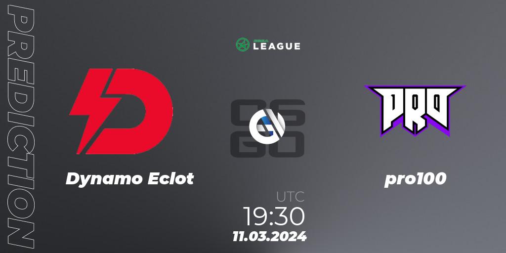 Dynamo Eclot vs pro100: Match Prediction. 11.03.2024 at 19:30, Counter-Strike (CS2), ESEA Season 48: Main Division - Europe