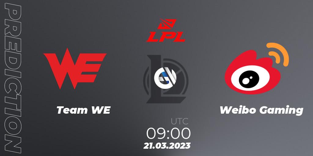 Team WE vs Weibo Gaming: Match Prediction. 21.03.2023 at 11:40, LoL, LPL Spring 2023 - Group Stage
