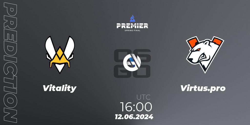 Vitality vs Virtus.pro: Match Prediction. 12.06.2024 at 15:45, Counter-Strike (CS2), BLAST Premier Spring Final 2024