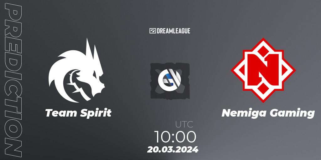 Team Spirit vs Nemiga Gaming: Match Prediction. 20.03.2024 at 10:20, Dota 2, DreamLeague Season 23: Eastern Europe Closed Qualifier