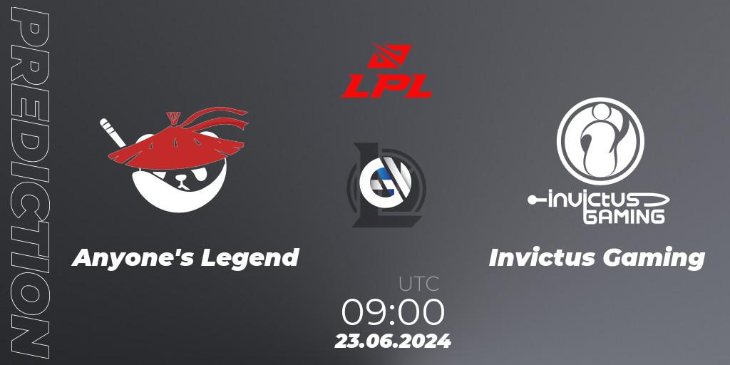 Anyone's Legend vs Invictus Gaming: Match Prediction. 23.06.2024 at 09:00, LoL, LPL 2024 Summer - Group Stage