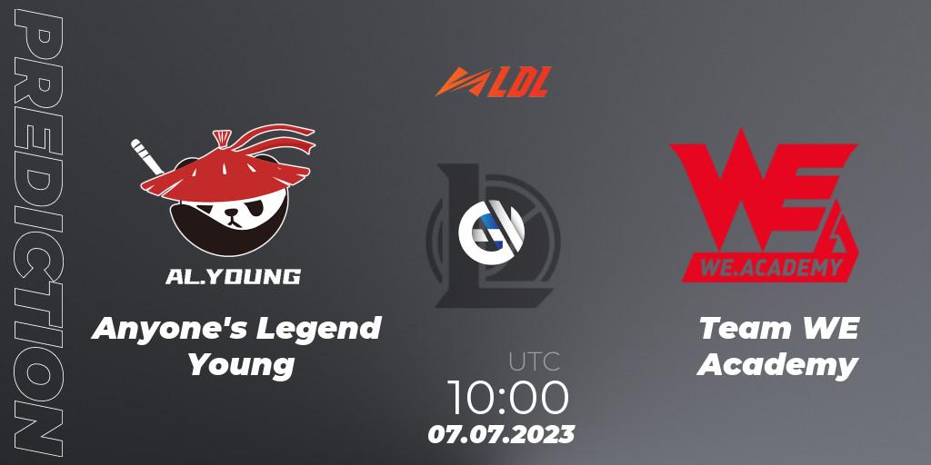 Anyone's Legend Young vs Team WE Academy: Match Prediction. 07.07.2023 at 11:10, LoL, LDL 2023 - Regular Season - Stage 3