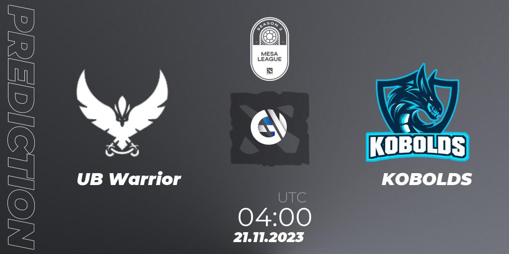 UB Warrior vs KOBOLDS: Match Prediction. 21.11.2023 at 04:00, Dota 2, MESA League Season 2