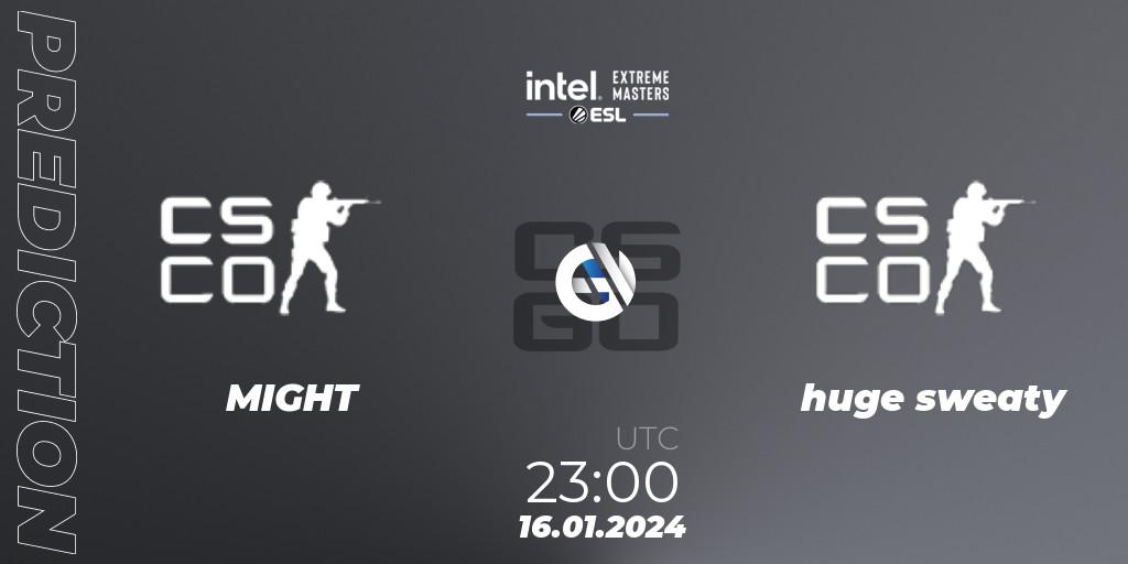 MIGHT vs huge sweaty: Match Prediction. 16.01.2024 at 23:00, Counter-Strike (CS2), Intel Extreme Masters China 2024: North American Open Qualifier #1