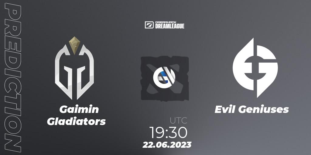 Gaimin Gladiators vs Evil Geniuses: Match Prediction. 22.06.2023 at 19:25, Dota 2, DreamLeague Season 20 - Group Stage 2