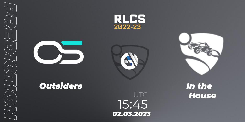 Outsiders vs In the House: Match Prediction. 02.03.2023 at 15:45, Rocket League, RLCS 2022-23 - Winter: Middle East and North Africa Regional 3 - Winter Invitational