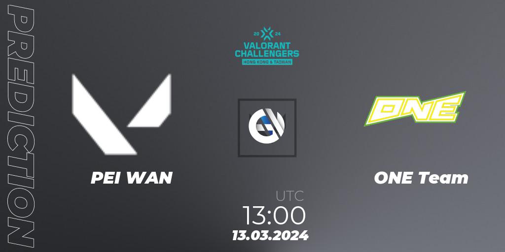 PEI WAN vs ONE Team: Match Prediction. 13.03.2024 at 13:00, VALORANT, VALORANT Challengers Hong Kong and Taiwan 2024: Split 1
