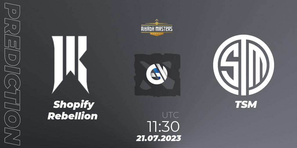 Shopify Rebellion vs TSM: Match Prediction. 21.07.2023 at 11:33, Dota 2, Riyadh Masters 2023 - Group Stage