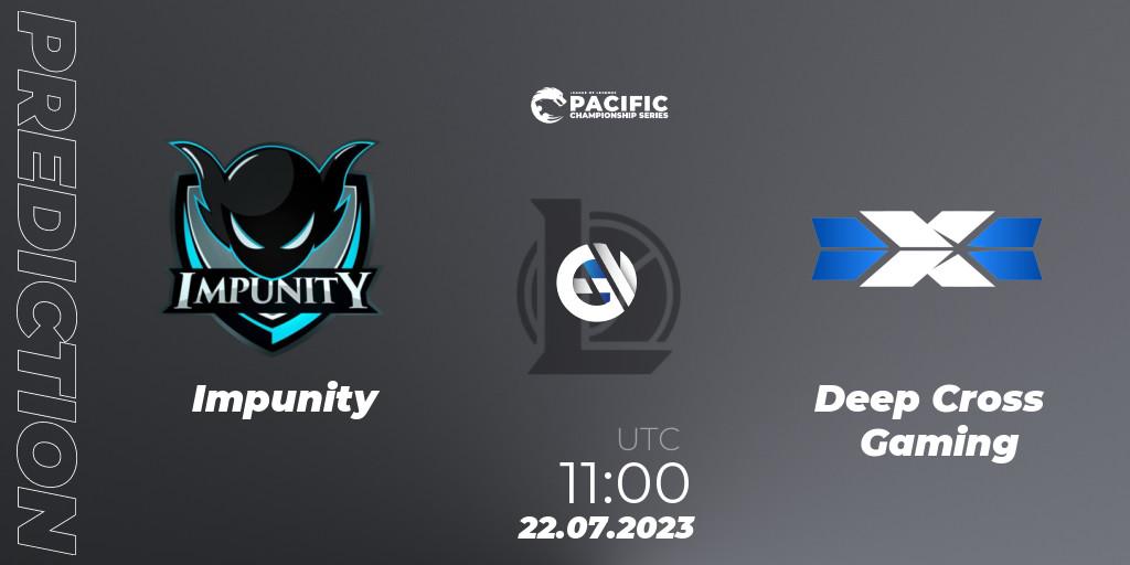 Impunity vs Deep Cross Gaming: Match Prediction. 22.07.2023 at 11:00, LoL, PACIFIC Championship series Group Stage
