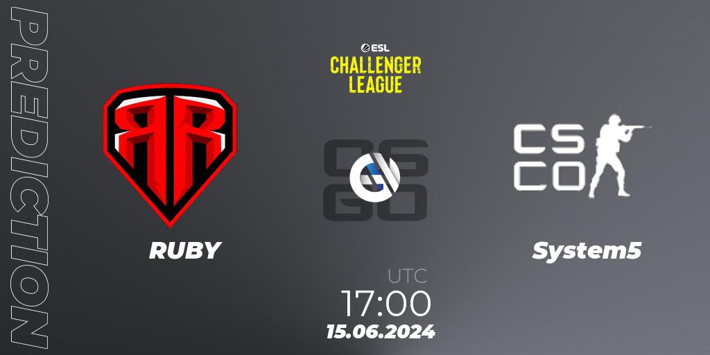 RUBY vs System5: Match Prediction. 15.06.2024 at 17:00, Counter-Strike (CS2), ESL Challenger League Season 47 Relegation: Europe