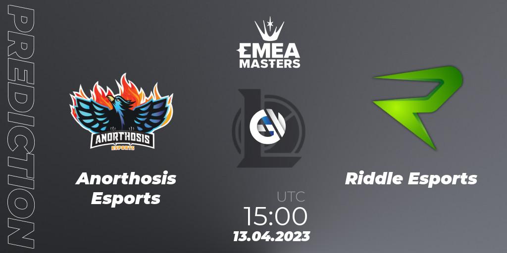 Anorthosis Esports vs Riddle Esports: Match Prediction. 13.04.2023 at 15:00, LoL, EMEA Masters Spring 2023 - Group Stage
