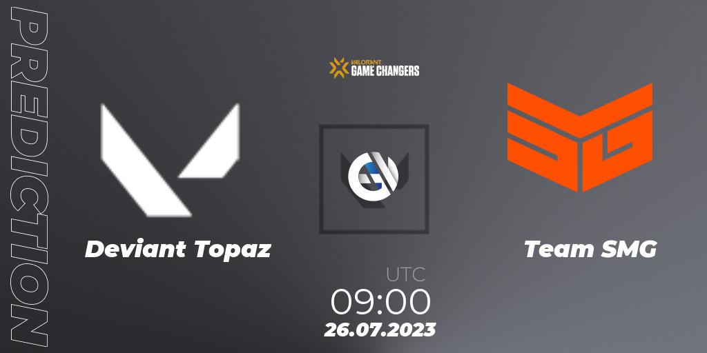Deviant Topaz vs Team SMG: Match Prediction. 26.07.2023 at 09:00, VALORANT, VCT 2023: Game Changers APAC Open 3