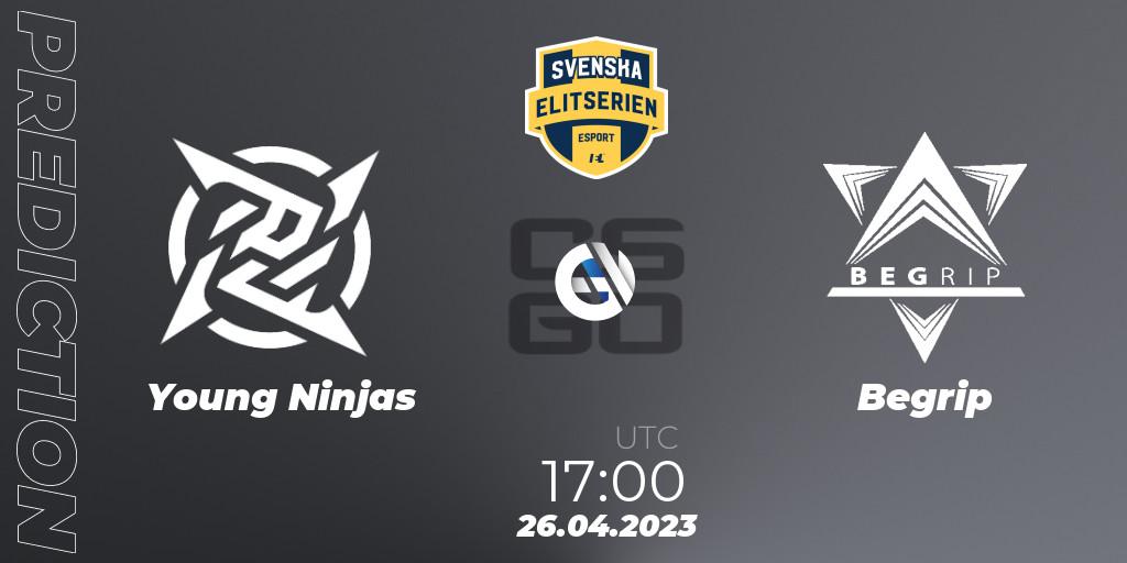 Young Ninjas vs Begrip: Match Prediction. 26.04.2023 at 17:00, Counter-Strike (CS2), Svenska Elitserien Spring 2023: Online Stage