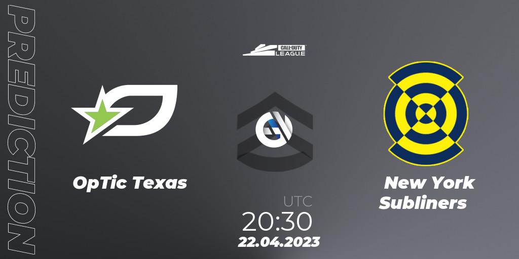 OpTic Texas vs New York Subliners: Match Prediction. 22.04.2023 at 20:30, Call of Duty, Call of Duty League 2023: Stage 4 Major