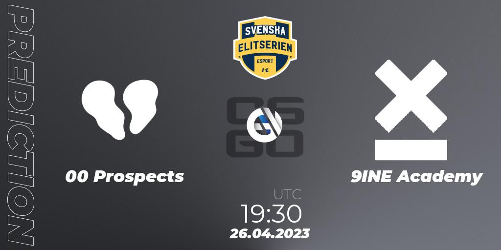00 Prospects vs 9INE Academy: Match Prediction. 26.04.2023 at 19:30, Counter-Strike (CS2), Svenska Elitserien Spring 2023: Online Stage