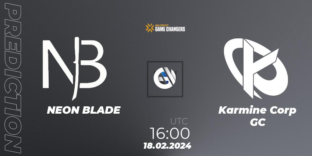 NEON BLADE vs Karmine Corp GC: Match Prediction. 18.02.2024 at 16:00, VALORANT, VCT 2024: Game Changers EMEA Stage 1
