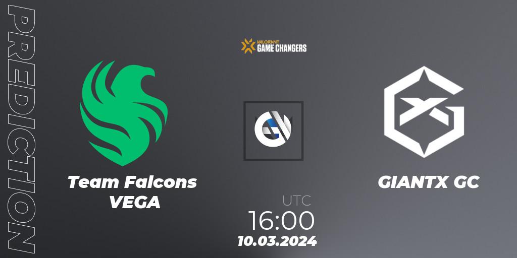 Team Falcons VEGA vs GIANTX GC: Match Prediction. 10.03.2024 at 16:00, VALORANT, VCT 2024: Game Changers EMEA Stage 1