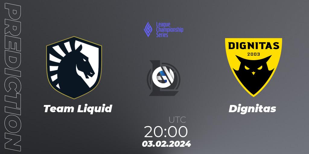 Team Liquid vs Dignitas: Match Prediction. 03.02.2024 at 21:00, LoL, LCS Spring 2024 - Group Stage