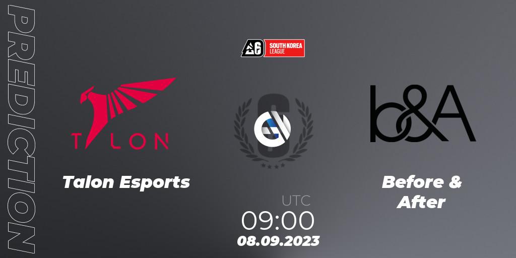 Talon Esports vs Before & After: Match Prediction. 08.09.2023 at 09:00, Rainbow Six, South Korea League 2023 - Stage 2