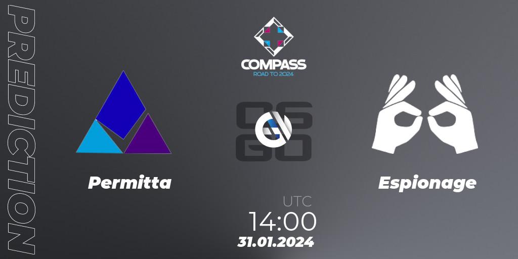 Permitta vs Espionage: Match Prediction. 31.01.2024 at 14:00, Counter-Strike (CS2), YaLLa Compass Spring 2024 Contenders