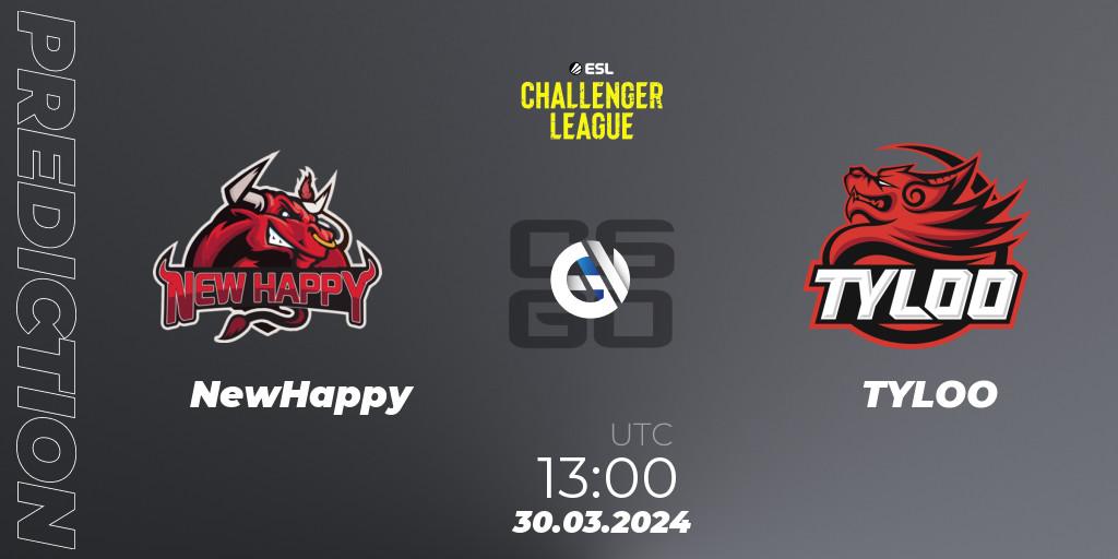 NewHappy vs TYLOO: Match Prediction. 30.03.2024 at 13:00, Counter-Strike (CS2), ESL Challenger League Season 47: Asia