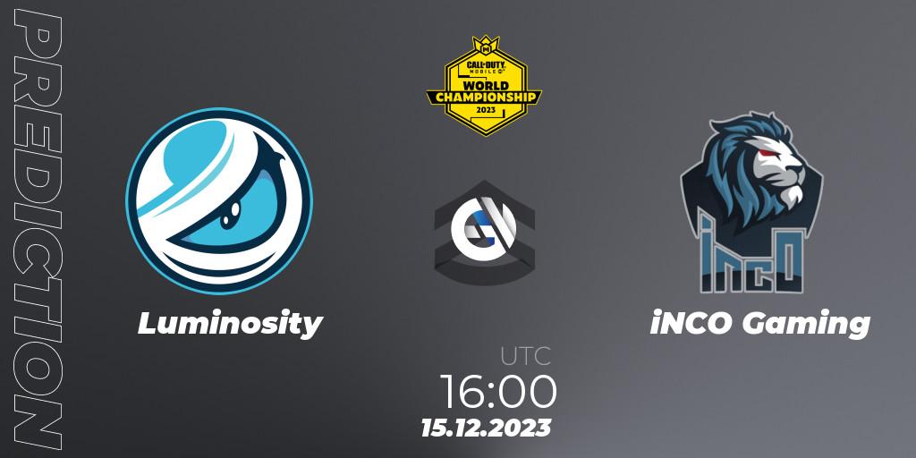 Luminosity vs iNCO Gaming: Match Prediction. 15.12.2023 at 15:15, Call of Duty, CODM World Championship 2023