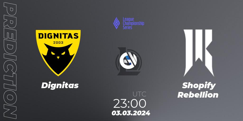 Dignitas vs Shopify Rebellion: Match Prediction. 04.03.2024 at 00:00, LoL, LCS Spring 2024 - Group Stage
