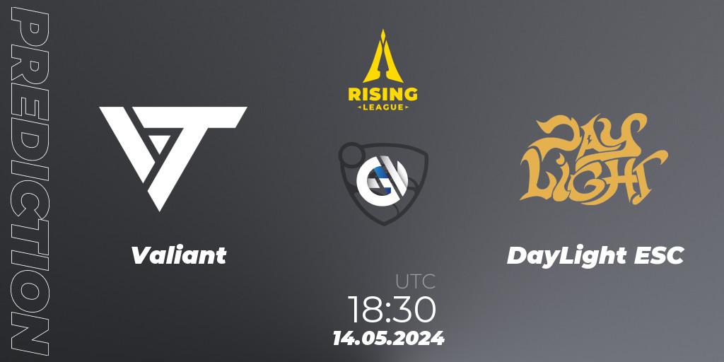 Valiant vs DayLight ESC: Match Prediction. 14.05.2024 at 18:40, Rocket League, Rising League 2024 — Split 1 — Main Event