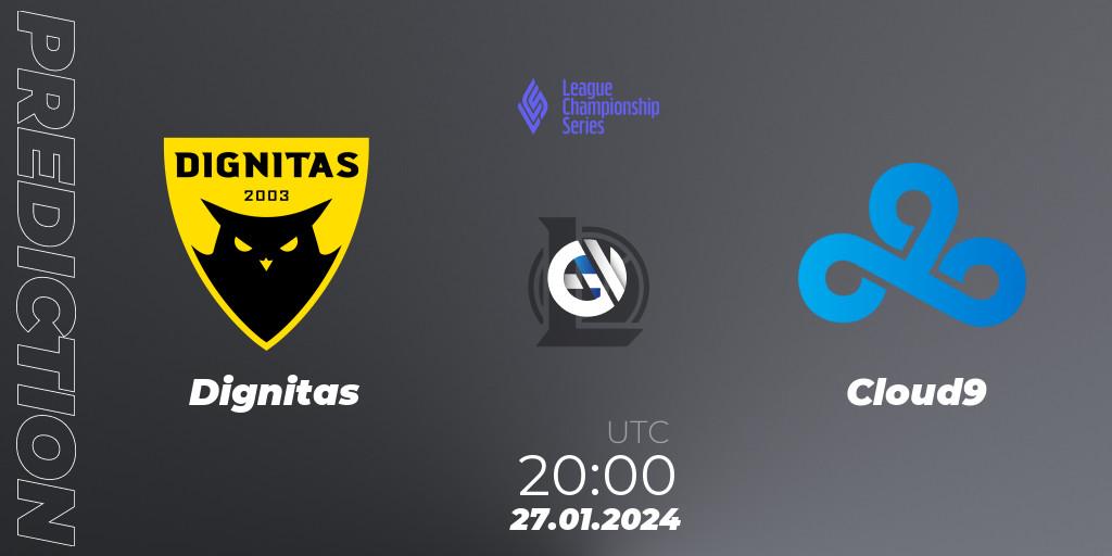 Dignitas vs Cloud9: Match Prediction. 27.01.2024 at 20:00, LoL, LCS Spring 2024 - Group Stage