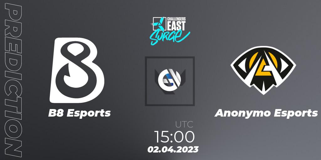 B8 Esports vs Anonymo Esports: Match Prediction. 02.04.23, VALORANT, VALORANT Challengers 2023 East: Surge Split 2