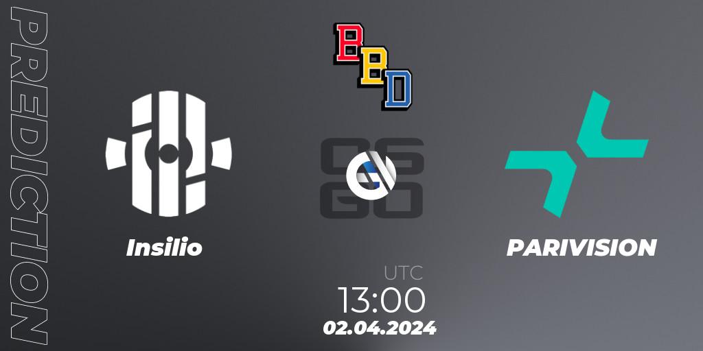 Insilio vs PARIVISION: Match Prediction. 02.04.2024 at 13:00, Counter-Strike (CS2), BetBoom Dacha Belgrade 2024: European Qualifier