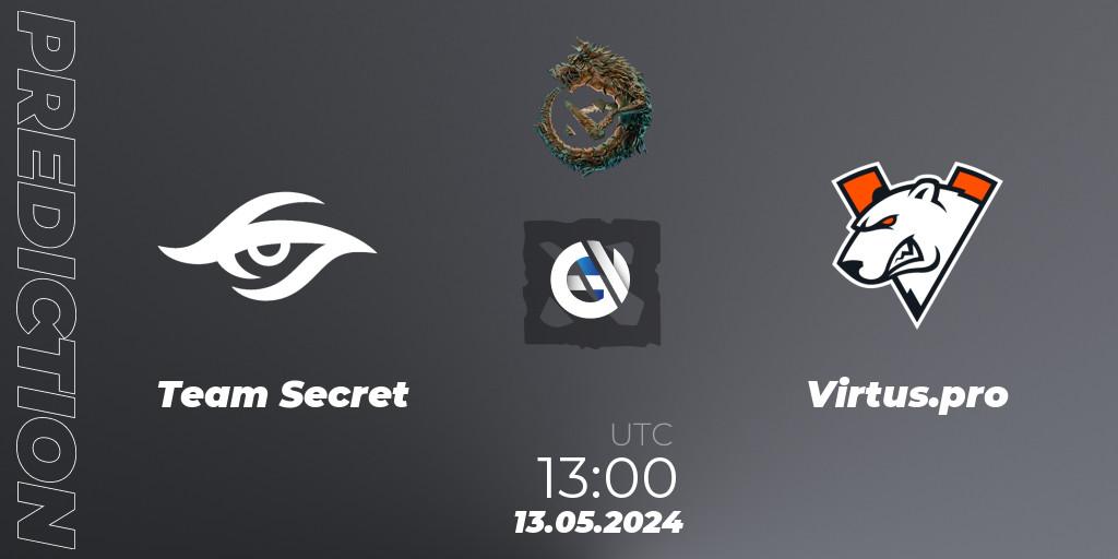Team Secret vs Virtus.pro: Match Prediction. 13.05.24, Dota 2, PGL Wallachia Season 1 - Group Stage