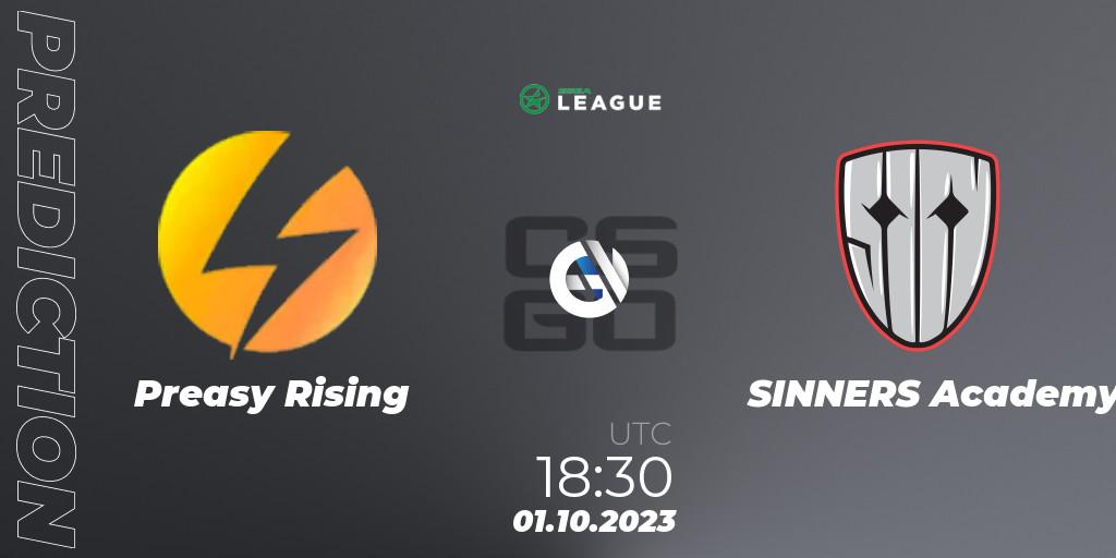 Preasy Rising vs SINNERS Academy: Match Prediction. 01.10.2023 at 18:30, Counter-Strike (CS2), ESEA Season 46: Main Division - Europe
