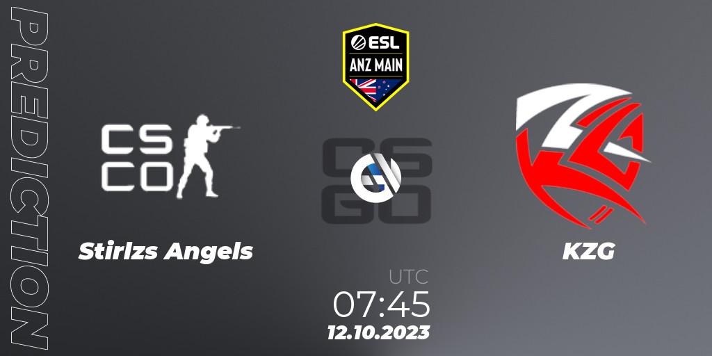 Stirlzs Angels vs KZG: Match Prediction. 12.10.2023 at 07:45, Counter-Strike (CS2), ESL ANZ Main Season 17