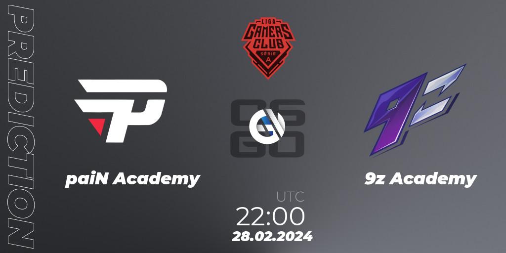 paiN Academy vs 9z Academy: Match Prediction. 28.02.24, CS2 (CS:GO), Gamers Club Liga Série A: February 2024
