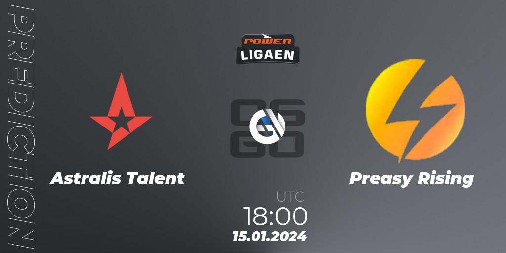Astralis Talent vs Preasy Rising: Match Prediction. 15.01.2024 at 18:00, Counter-Strike (CS2), Dust2.dk Ligaen Season 25