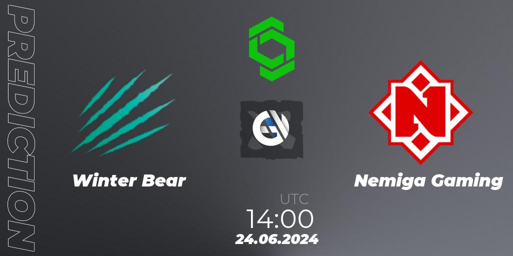 Winter Bear vs Nemiga Gaming: Match Prediction. 24.06.2024 at 15:00, Dota 2, CCT Dota 2 Series 1