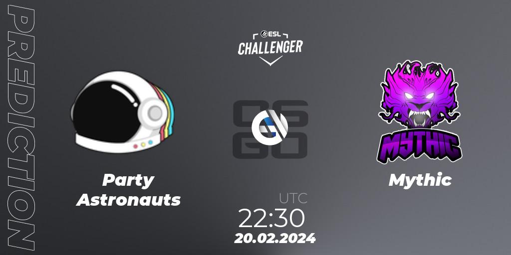 Party Astronauts vs Mythic: Match Prediction. 20.02.2024 at 22:30, Counter-Strike (CS2), ESL Challenger #56: North American Closed Qualifier