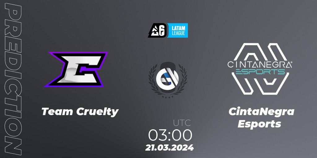 Team Cruelty vs CintaNegra Esports: Match Prediction. 21.03.2024 at 03:00, Rainbow Six, LATAM League 2024 - Stage 1: LATAM North
