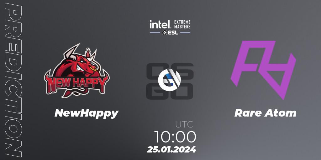 NewHappy vs Rare Atom: Match Prediction. 25.01.2024 at 10:00, Counter-Strike (CS2), Intel Extreme Masters China 2024: Asian Open Qualifier #2