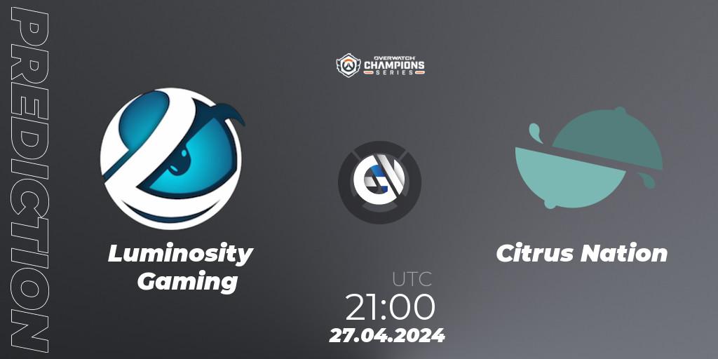 Luminosity Gaming vs Citrus Nation: Match Prediction. 27.04.2024 at 21:00, Overwatch, Overwatch Champions Series 2024 - North America Stage 2 Main Event