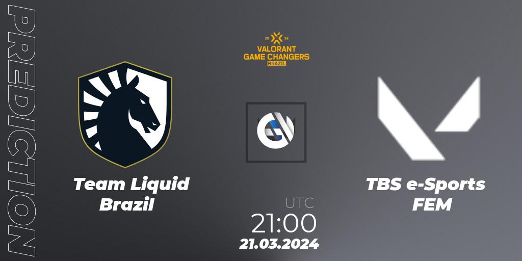 Team Liquid Brazil vs TBS e-Sports FEM: Match Prediction. 21.03.2024 at 21:00, VALORANT, VCT 2024: Game Changers Brazil Series 1