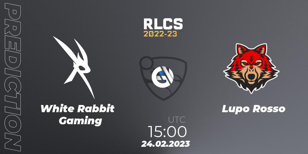 White Rabbit Gaming vs Lupo Rosso: Match Prediction. 24.02.2023 at 15:00, Rocket League, RLCS 2022-23 - Winter: Sub-Saharan Africa Regional 3 - Winter Invitational